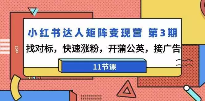 小红书达人矩阵变现营第3期，找对标，快速涨粉，开蒲公英，接广告(11节课)