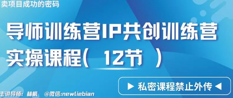 导师训练营3.0IP共创训练营私密实操课程(12节)-卖项目的密码成功秘诀【揭秘】