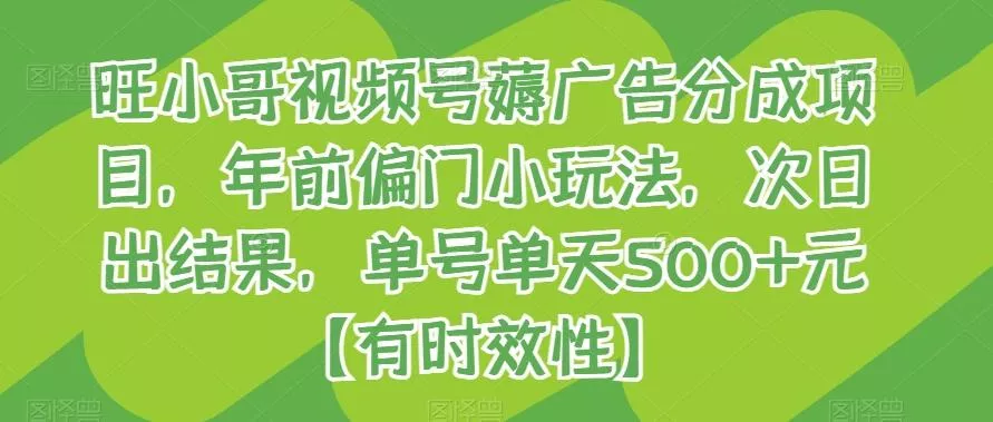 旺小哥视频号薅广告分成项目,年前偏门小玩法,次日出结果,单号单天500+元【有时效性】
