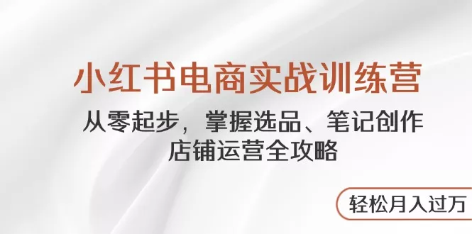 小红书电商实战训练营，从零起步，掌握选品、笔记创作、店铺运营全攻略...