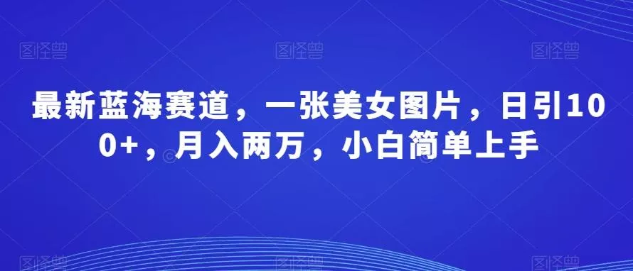 最新蓝海赛道,一张美女图片,日引100+,月入两万,小白简单上手