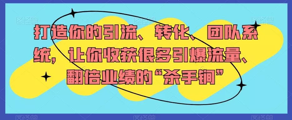 打造你的引流、转化、团队系统,让你收获很多引爆流量、翻倍业绩的“杀手锏”
