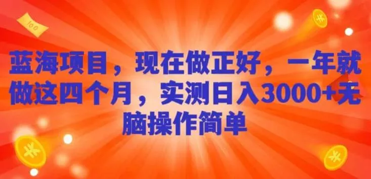 蓝海项目,现在做正好,一年就做这4个月,实测日入3000+,无脑简单操作