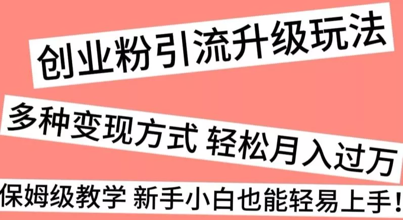 创业粉引流升级玩法,多种变现方式轻松月入过万,保姆级教学新手小白也能轻易上手!
