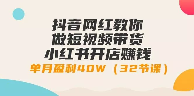 抖音网红教你做短视频带货+小红书开店赚钱，单月盈利40W(32节课)