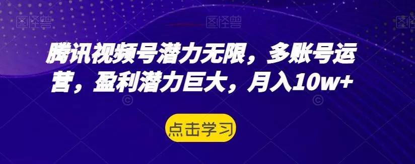 腾讯视频号潜力无限,多账号运营,盈利潜力巨大,月入10w+