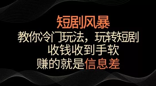 短剧风暴,教你冷门玩法,玩转短剧,收钱收到手软【揭秘】