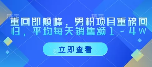 重回即颠峰,男粉项目重磅回归,平均每天销售额1-4W