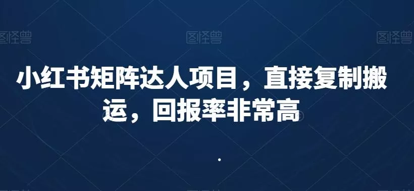 小红书矩阵达人项目,直接复制搬运,回报率非常高