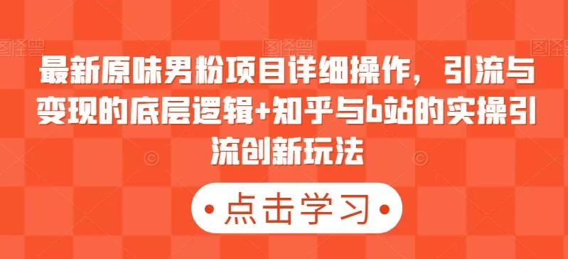 最新原味男粉项目详细操作,引流与变现的底层逻辑+知乎与b站的实操引流创新玩法