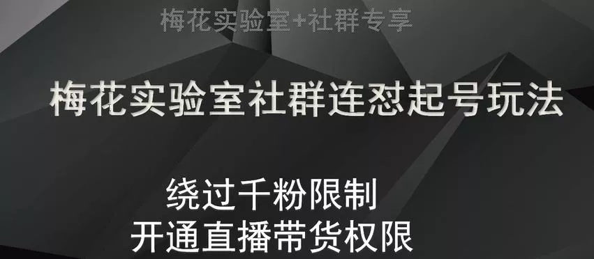 梅花实验室社群连怼起号玩法,视频号绕过千粉限制,开通直播带货权限【揭秘】