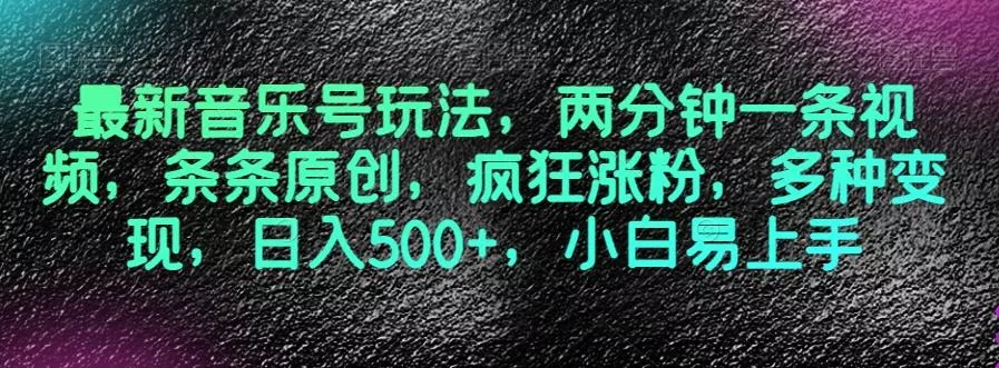 最新音乐号玩法,两分钟一条视频,条条原创,疯狂涨粉,多种变现,日入500+,小白易上手【揭秘】