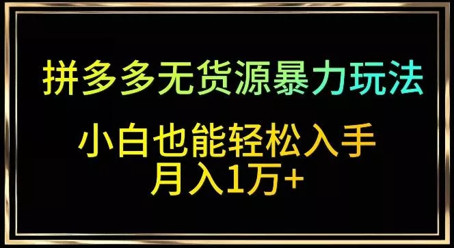 拼多多无货源暴力玩法,全程干货,小白也能轻松入手,月入1万+【揭秘】