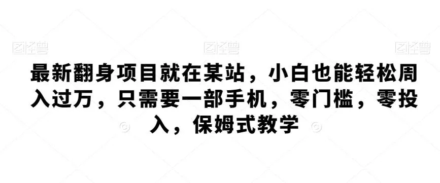 最新翻身项目就在某站,小白也能轻松周入过万,只需要一部手机,零门槛,零投入,保姆式教学