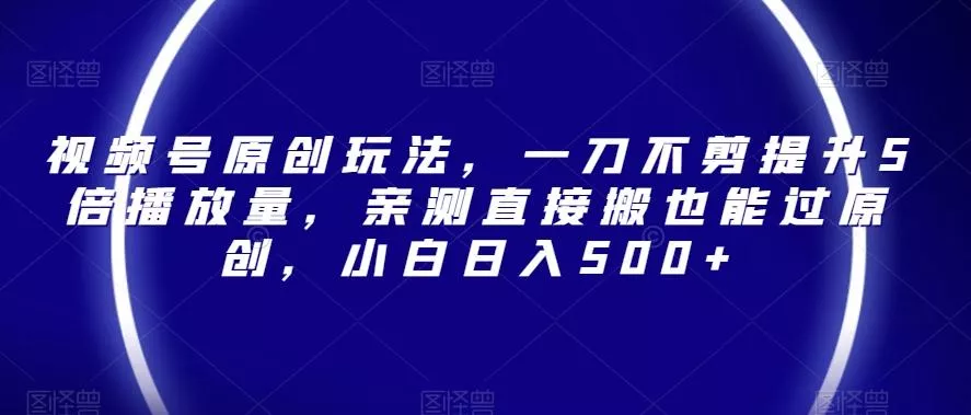 视频号原创玩法,一刀不剪提升5倍播放量,亲测直接搬也能过原创,小白日入500+【揭秘】