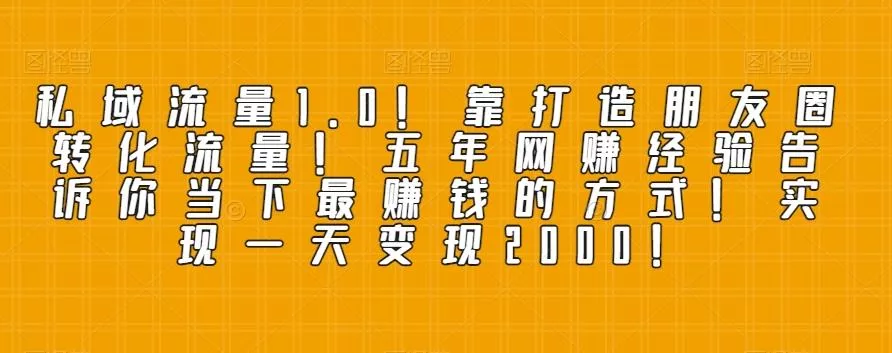 私域流量1.0!靠打造朋友圈转化流量!五年网赚经验告诉你当下最赚钱的方式!实现一天变现2000!