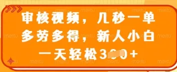 审核视频,几秒一单,多劳多得,新人小白一天轻松3张【揭秘】