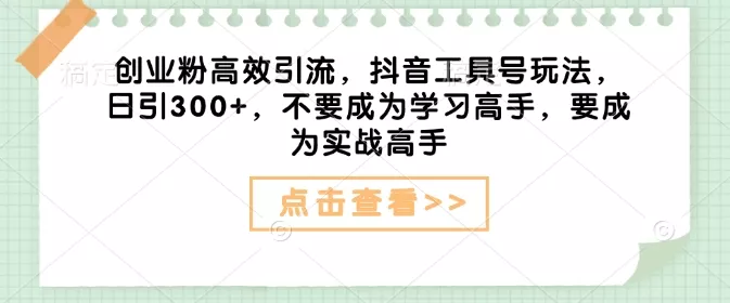 创业粉高效引流,抖音工具号玩法,日引300+,不要成为学习高手,要成为实战高手