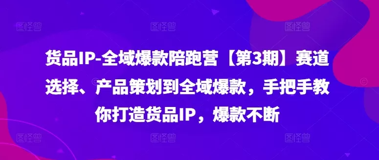 货品IP全域爆款陪跑营【第3期】赛道选择、产品策划到全域爆款,手把手教你打造货品IP,爆款不断