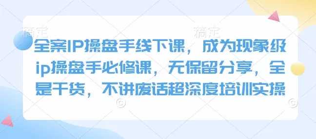 全案IP操盘手线下课,成为现象级ip操盘手必修课,无保留分享,全是干货,不讲废话超深度培训实操