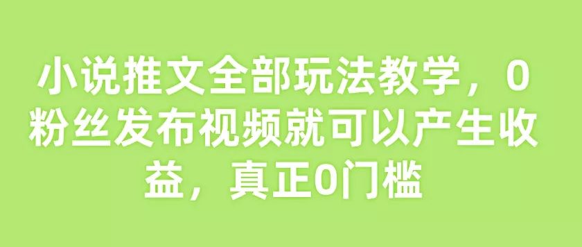 小说推文全部玩法教学,0粉丝发布视频就可以产生收益,真正0门槛