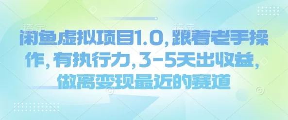 闲鱼虚拟项目1.0,跟着老手操作,有执行力,3-5天出收益,做离变现最近的赛道