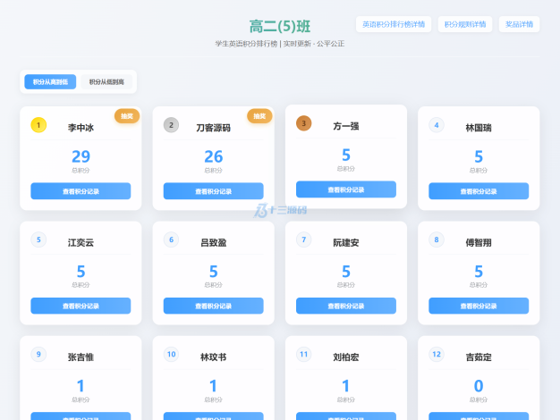 班级学生平时表现记录 积分抽奖系统源码开源版